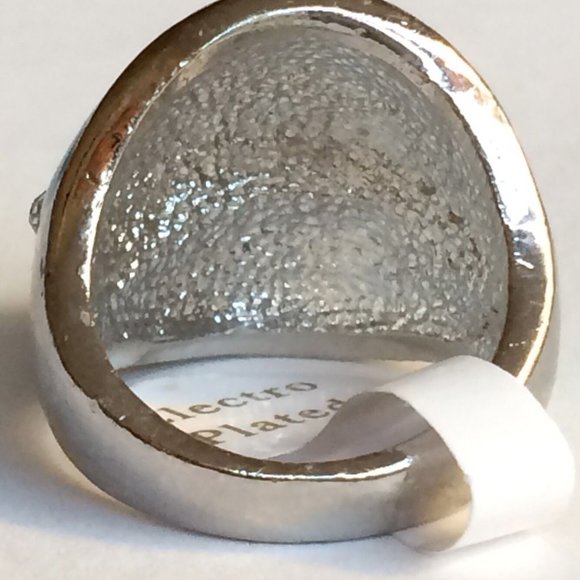 Aqua Blue Enamel Dome Cocktail Ring Size 6 7 Art Deco Crystal Silver Plated - Picture 6 of 7